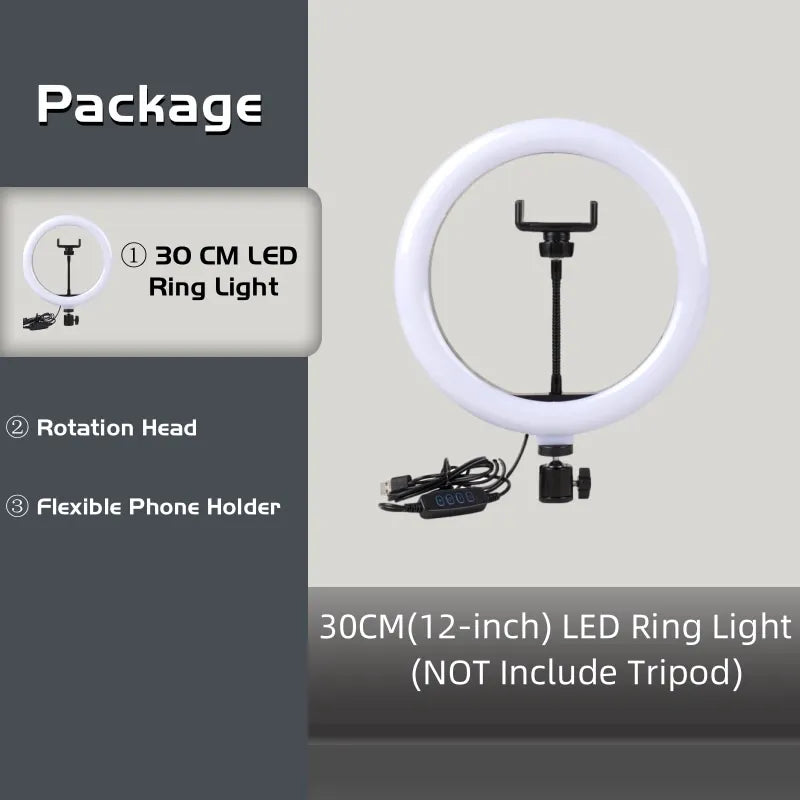 Dimmable LED Selfie Ring Light without Tripod 12inch Led Round Ring Light Photography Ringlight for Video Live Lamp